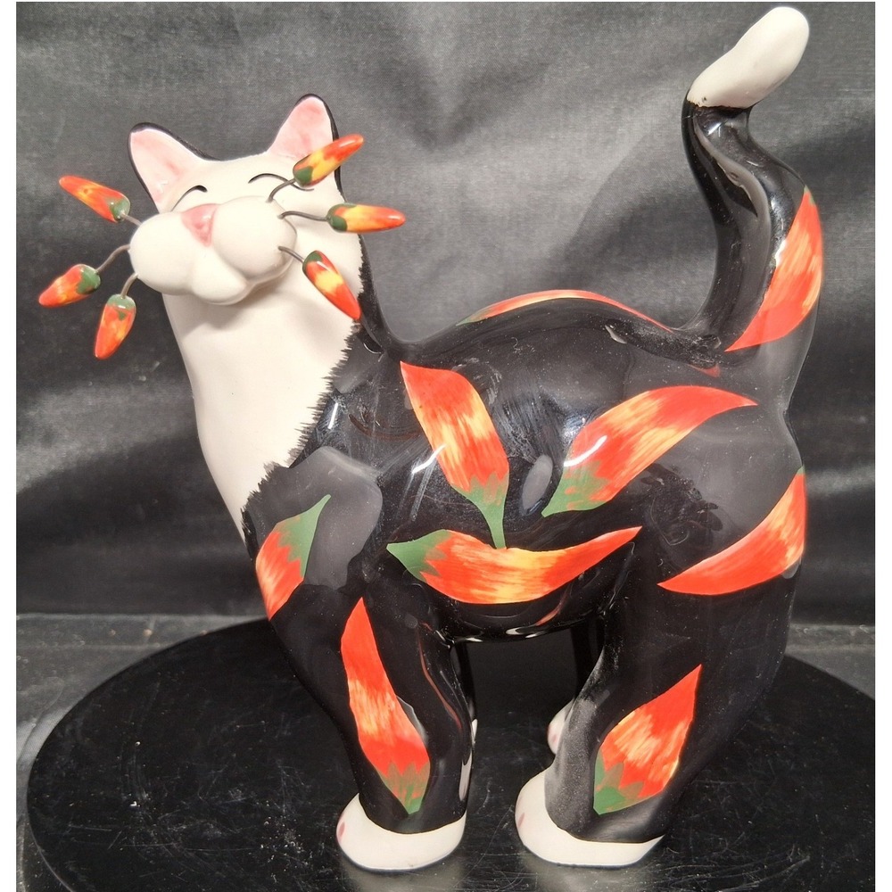 Lacombe Willitts Designs Chili Pepper Cat Figurine 86058 Black Red Ceramic 2003